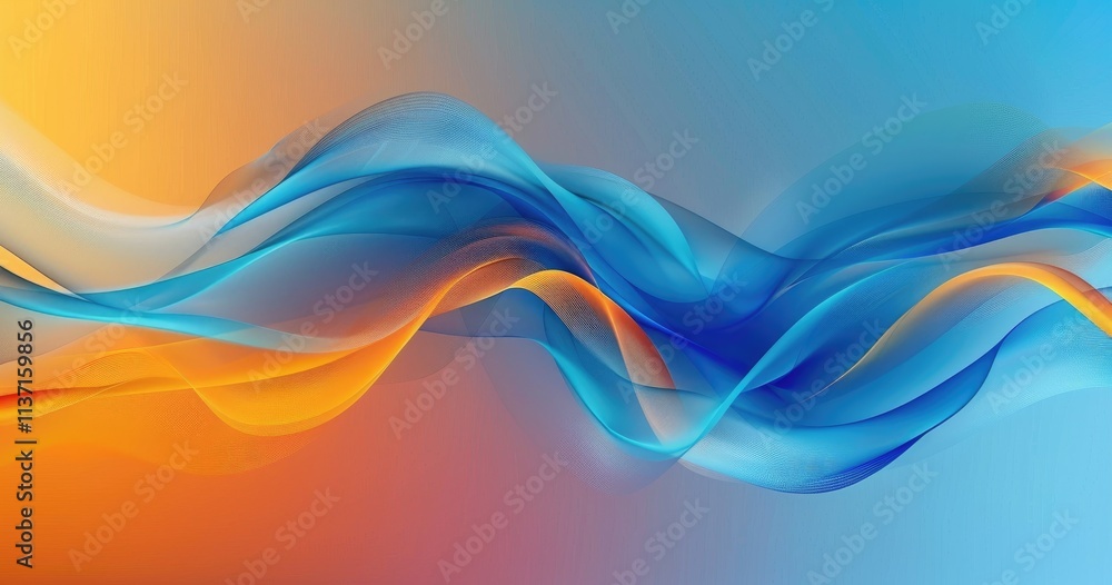 Poster abstract waves of blue and orange create a dynamic and vibrant visual effect.