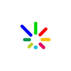 A colorful, circular loading icon with a central dot. The icon consists of multiple lines radiating outwards in different colors, creating a sense of movement and progress