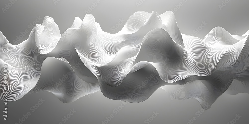 Poster an abstract representation of flowing white waves, creating a sense of motion and elegance. the smoo