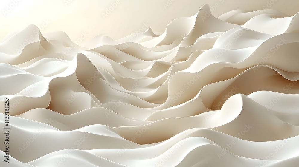 Poster a soft, flowing abstract representation of smooth, cream-colored waves undulating gently, creating a