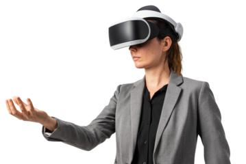 Png woman wearing VR headset entertainment technology