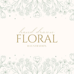 Elegance Wedding drawn mono-line floral botanical flower pattern background design