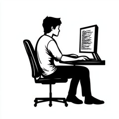 Focused programmer coding in a home office digital workspace