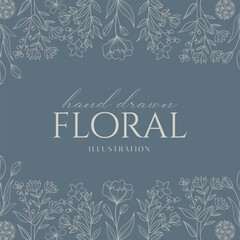 Elegance Wedding drawn mono-line floral botanical flower pattern background design