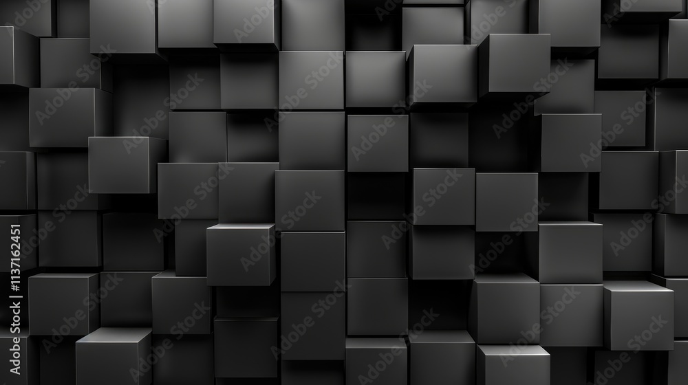Poster a textured wall of black cubes creating a modern and abstract visual effect.