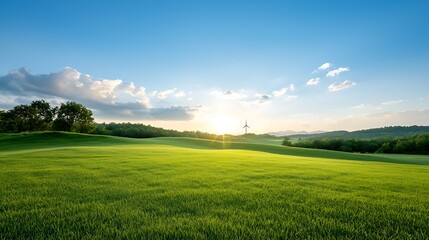 Obraz premium Sunrise over lush green fields nature landscape tranquil environment scenic view