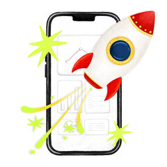 Startup business launch png, space rocket remix, transparent background