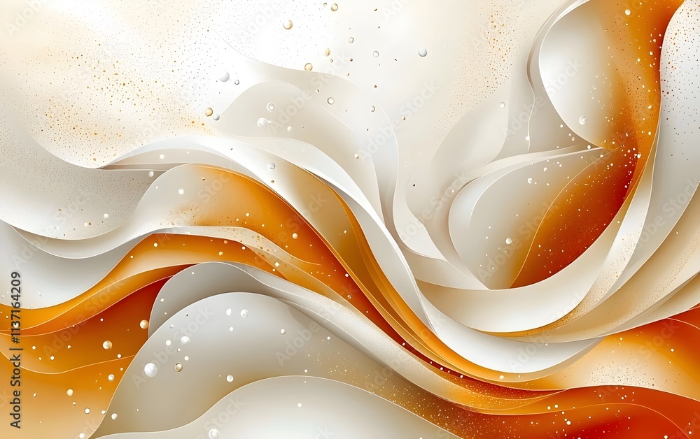 Poster a mesmerizing abstract design featuring flowing waves of orange and white hues, creating a sense of 