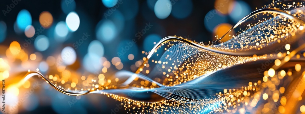Aufkleber captivating abstract waves of light with golden and blue bokeh effects creating a dreamy and magical