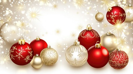 Festive Christmas Ornaments with Golden Sparkle Background