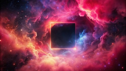Swirling red pink mist cloud with black cosmic square on abstract light background, mist, cloud, dye, water, red, pink, color