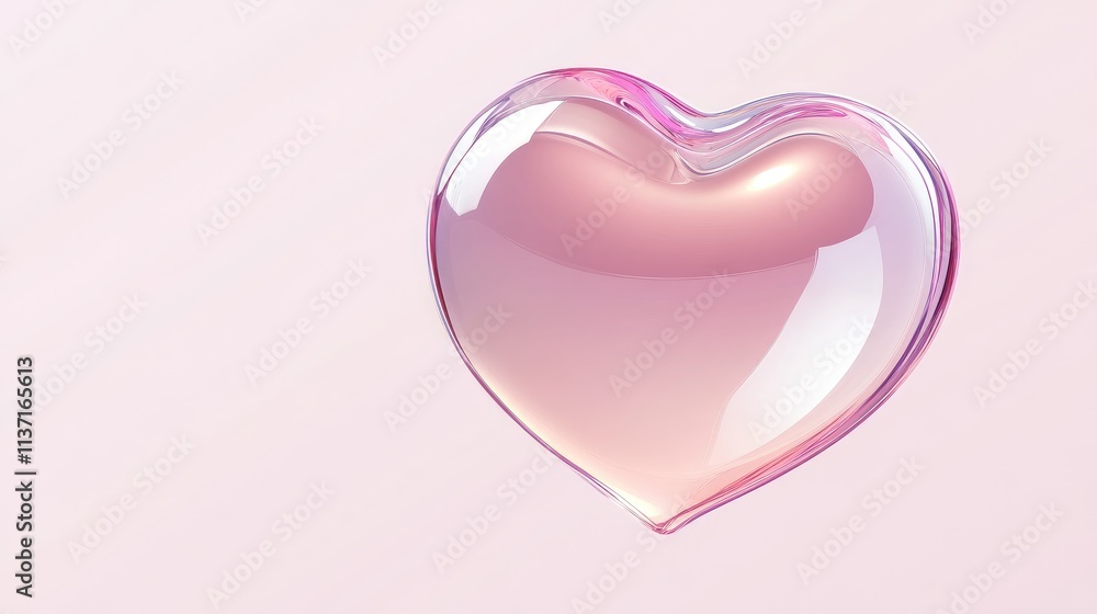 Poster transparent heart shape with soft pink reflection and background