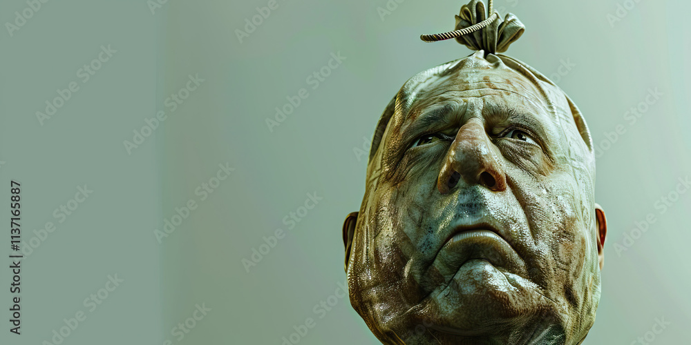 Poster Digital Rendering of a Man's Head Covered with a Burlap Sack