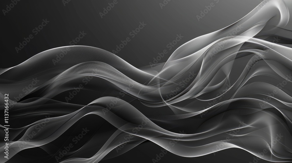 Poster a smooth, flowing abstract design with translucent waves on a dark background.