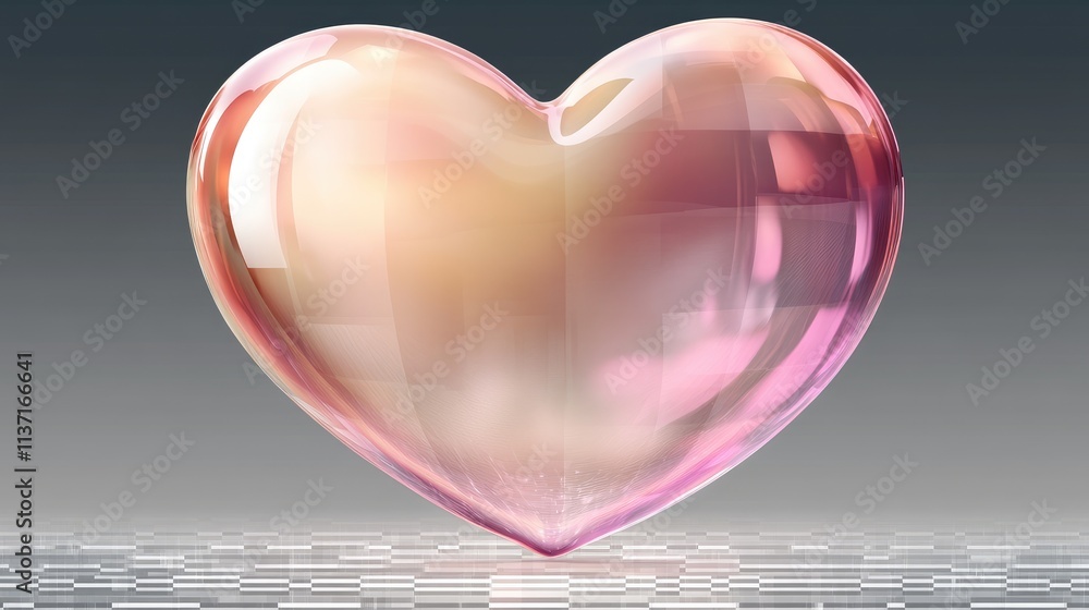 Poster glossy heart shape with soft gradient and smooth surface design