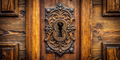 Vintage wooden door with ornate keyhole , antique, retro, old, vintage, entrance, aged, rustic, weathered, handle, lock
