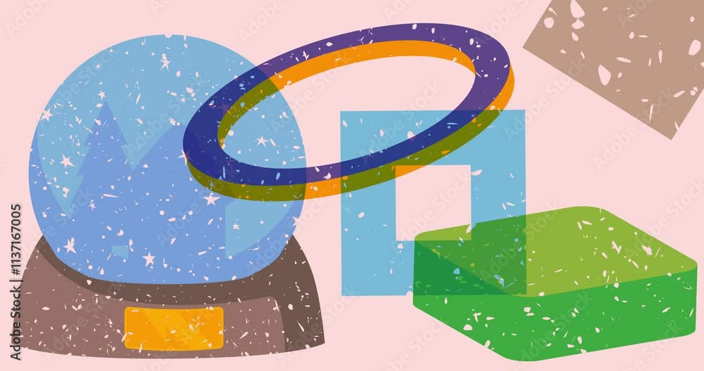 Aufkleber risograph snow globe with geometric shapes animation. moving object in trendy riso graph design vide