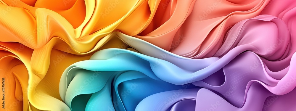 Aufkleber vibrant waves of colorful fabric gently flowing together in a textile abstract pattern creating a dr