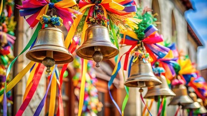 Church bells decorated with colorful ribbons for Easter celebration , Church, bells, decorated, Easter, colorful