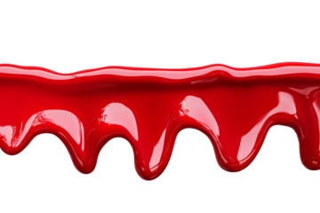 Red paint dripping isolated on white and transparent  background.