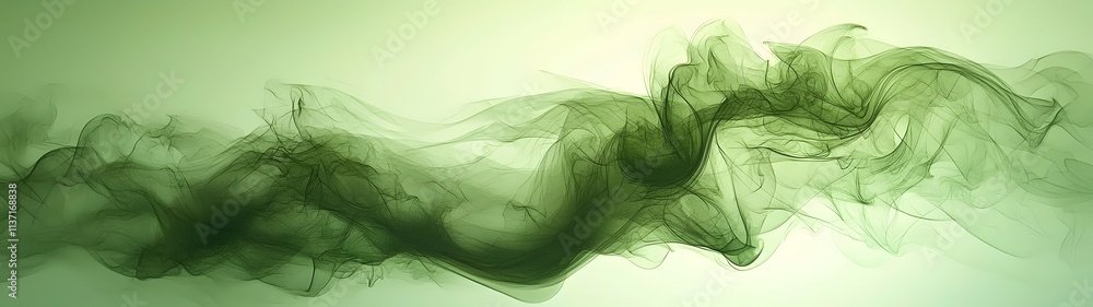 Poster an abstract composition featuring wispy green smoke that elegantly flows across the canvas, creating