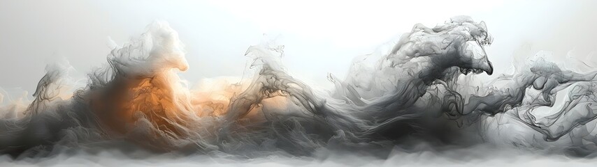 Obraz premium A stunning abstract composition featuring swirling waves of gray and orange, creating a dynamic and ethereal atmosphere, evoking movement and fluidity.