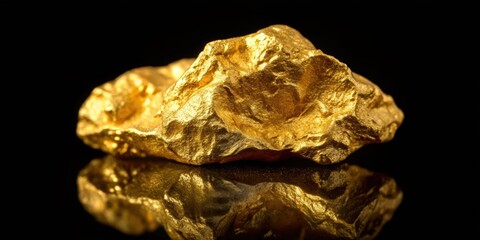 Gold nugget isolated on a black background, gold, nugget, isolated, precious, metal, shiny, valuable, treasure, mineral, wealth