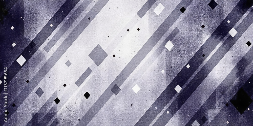 Poster abstract geometric design featuring diagonal lines and square patterns in monochrome tones