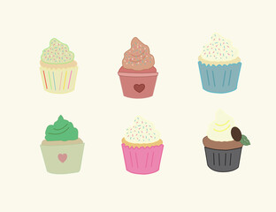 set of cupcakes.  Delicious cupcakes. Vector illustration design