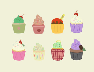 set of cupcakes.  Delicious cupcakes. Vector illustration design