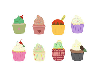 set of cupcakes.  Delicious cupcakes. Vector illustration design