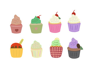 set of cupcakes.  Delicious cupcakes. Vector illustration design