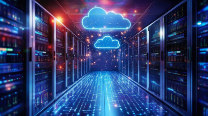 Obraz premium Artistic representation of data flowing seamlessly across a global cloud computing network.