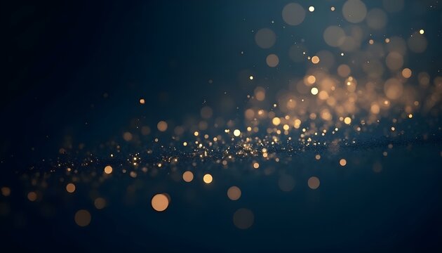 Fondo abstracto azul oscuro y dorado con part&iacute;culas y luces de Navidad