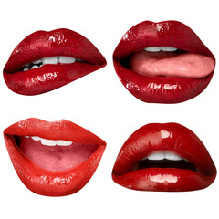 Obraz premium PNG kissable lips expression stickers for Valentine's day set