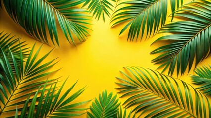 Tropical palm leaves in vibrant shades of green and yellow , exotic, foliage, jungle, nature, tropical, palms, lush