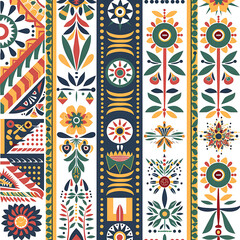 Obraz premium Colorful Floral Pattern with Geometric Elements