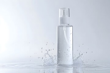A clear spray bottle emerges from water, capturing a fresh and clean aesthetic.
