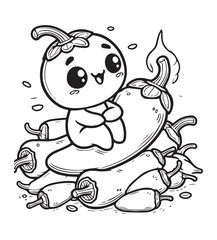 Coloring page cute chili sit calm act 