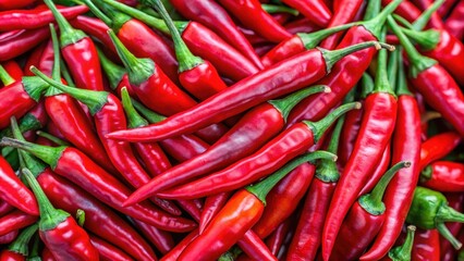 Close-up shot of vibrant red chili peppers with fresh green stems, spicy, peppers, organic, fresh, vibrant, close-up