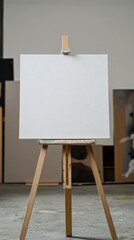 Blank canvas on easel ready for painting.