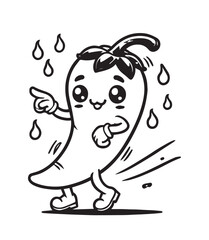 Coloring page design chili pepper with rain water