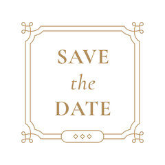 Png wedding badge, gold vintage ornamental style save the date
