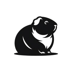 Fototapeta premium Black Cute chubby guinea pig silhouette vector, pig vector illustration black and white