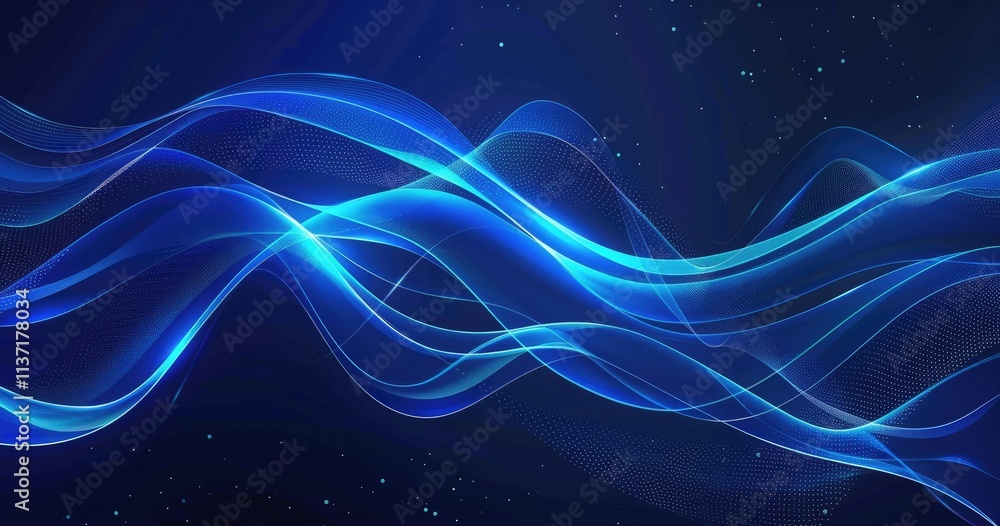Poster abstract blue wave design with smooth lines and a dark background.
