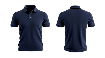 plain navy or dark blue polo t-shirt mockup design. front and back views. isolated on white and transparent background.