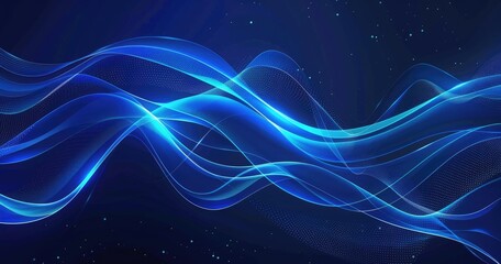 Obraz premium Abstract blue wave design with smooth lines and a dark background.