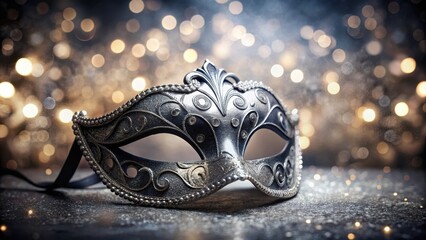 Elegant black and silver masquerade mask with bokeh background, masquerade, mask, elegant, black, silver, bokeh