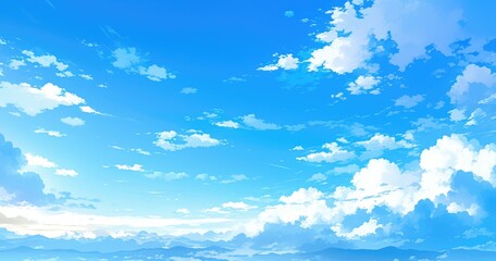 A serene blue sky filled with fluffy white clouds, evoking tranquility and openness.