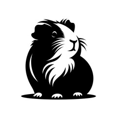 Black Cute chubby guinea pig silhouette vector, pig vector illustration black and white